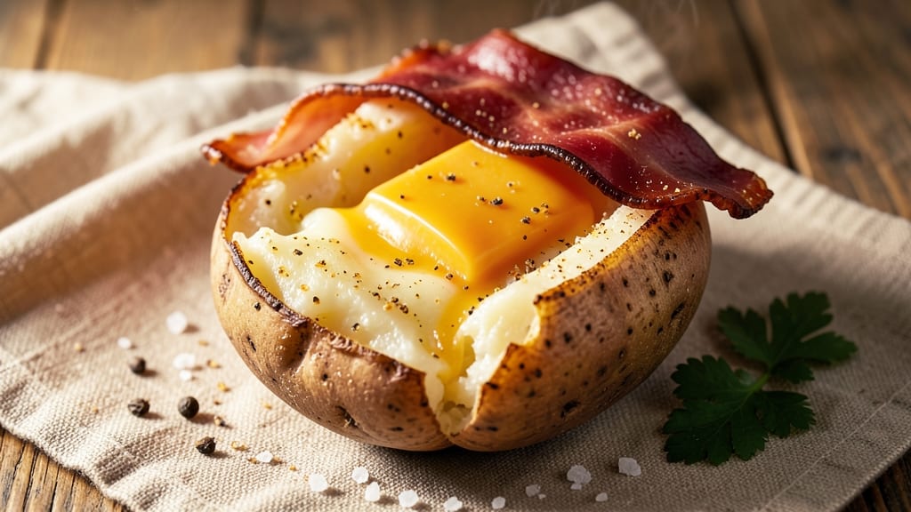 Baked Potato With Ham and Cheese Recipe: Crispy Crust, Smoky Ham, and Sharp Cheddar Layers