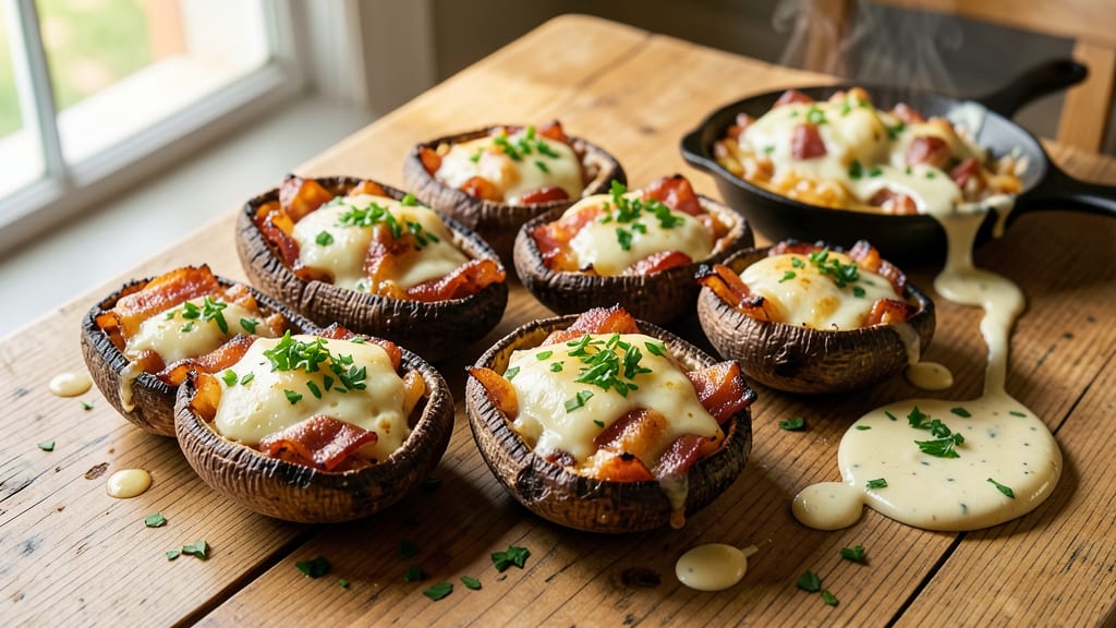 Bacon and Cheese Stuffed Mushroom Recipe: Crispy Bacon Bites With Gooey Cheese Hearts