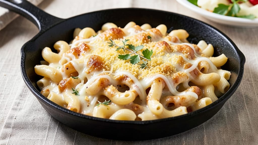 Baked Four Cheese Mac and Cheese Recipe: Triple Melts With Crispy Breadcrumb Crown