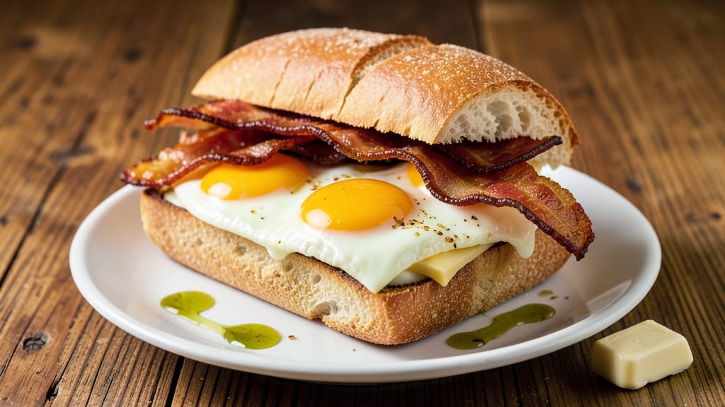 Bacon Egg and Cheese NYC-Style Recipe: Crispy Bacon, Runny Yolks, and Toasted Baguette Bites