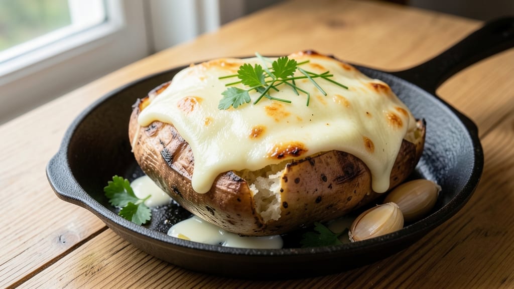Baked Potato With Mozzarella Cheese Recipe: Crispy Skin, Stretchy Cheese Rivers