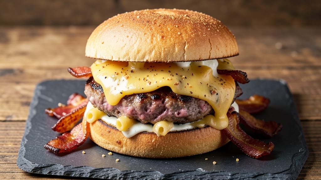 Bacon Mac and Cheese Burger Recipe: Smoky Crispy Crust With Gooey Cheese Rivers