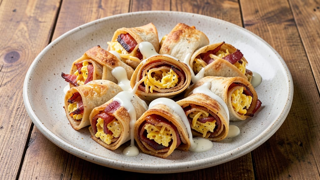 Baked Bacon, Egg, and Cheese Pinwheels Recipe: Crispy Tortilla Wraps With Smoky Pull-Apart Cheese