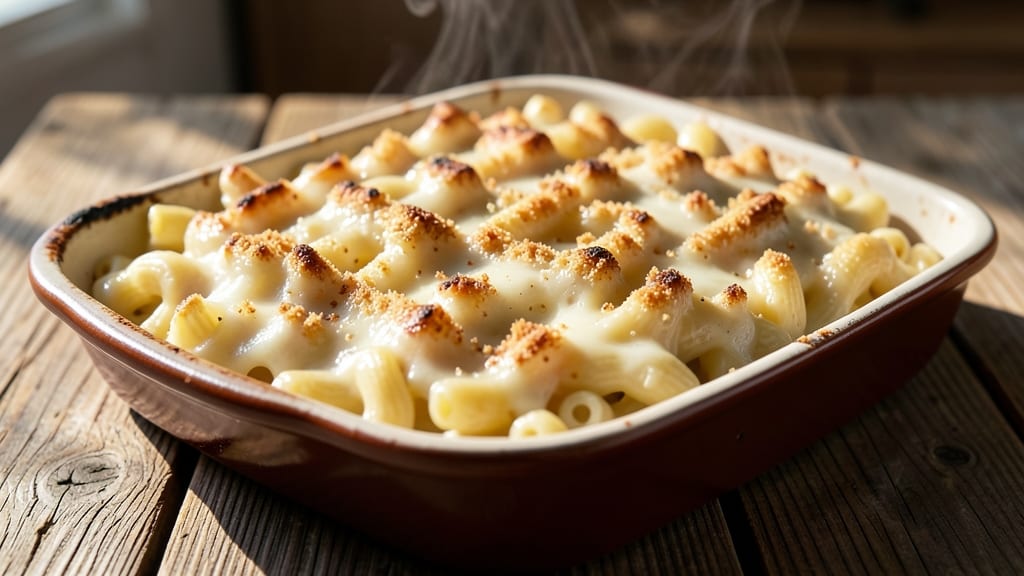 Baked White Cheddar Mac and Cheese Recipe with Bread Crumbs: Triple-Layered Crunch and Melty Streaks