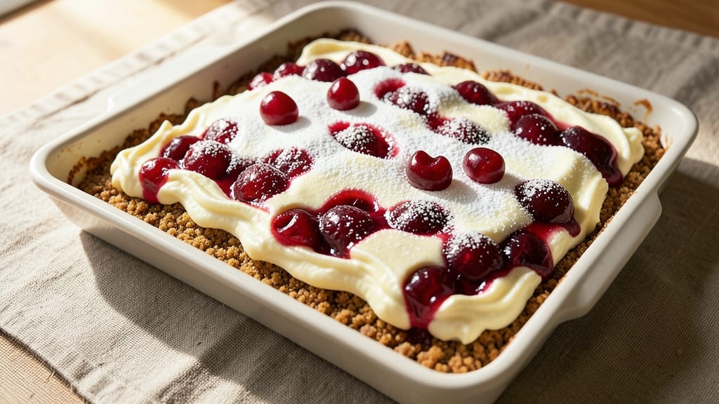 9x13 Cherry Delight Recipe With Cream Cheese And Graham Cracker: Triple-Layered Dessert That Stays Warm for Hours