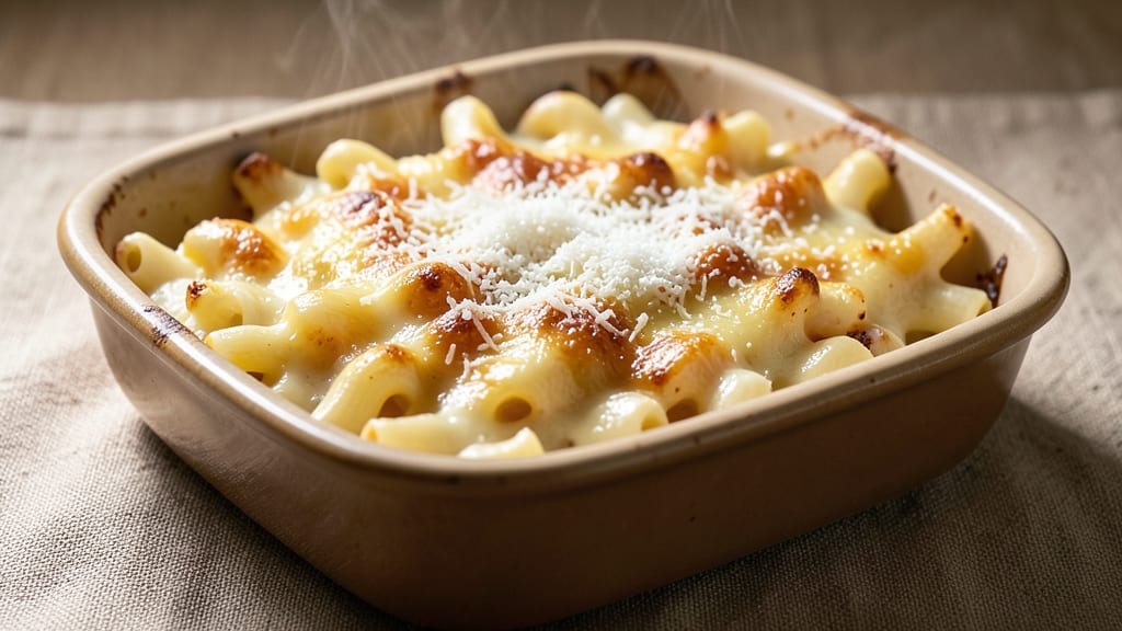 Baked Mac and Cheese Recipe with Parmesan: Triple-Cheese Crispy Top and Silky Streaks