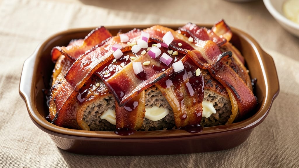 Bacon-Wrapped Meatloaf Stuffed With Babybel Cheese Recipe: Crispy Crust, Melty Cheese Rivers