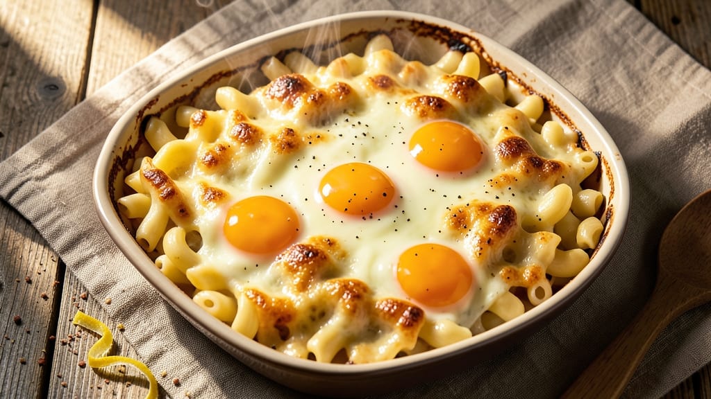 Baked Mac and Cheese Recipe with Egg and Milk: Breakfast Brunch Luxe With Crispy Top