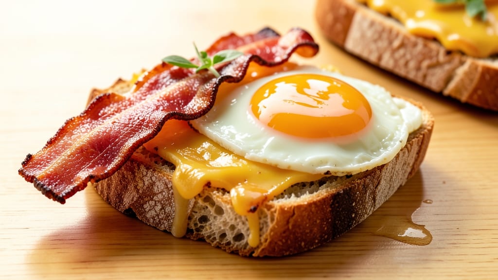 Bacon, Egg, and Cheese Sourdough Bread Recipe: Crispy Toasted Crust With Runny Yolk Rivers