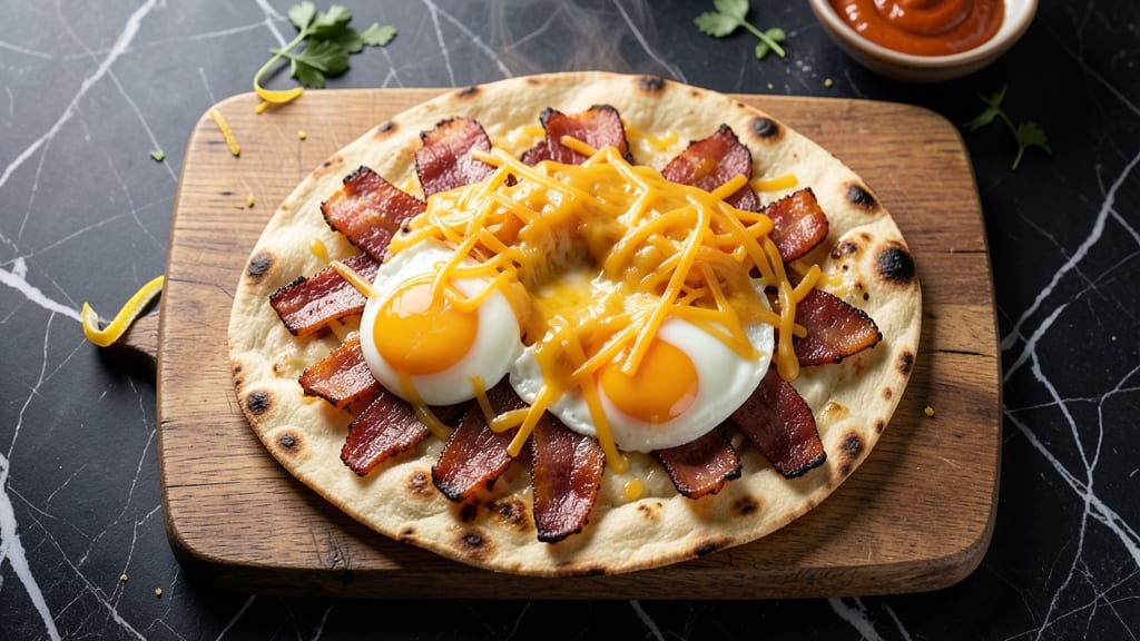 Bacon, Egg, and Cheese Flatbread Recipe: Crispy Edges and Runny Yolk Surprise