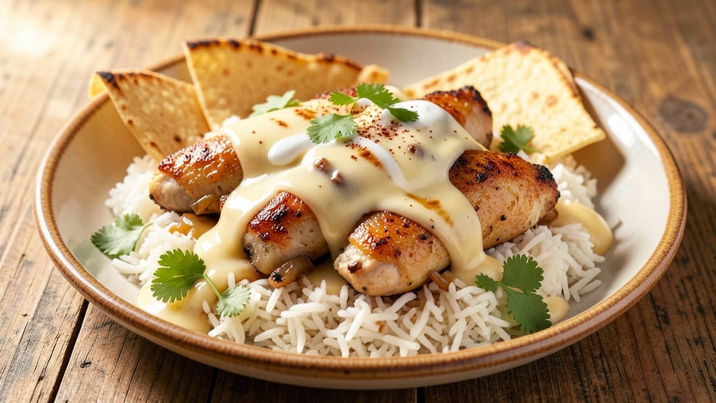 Arroz Con Pollo Cheese Sauce Recipe: Crispy Tortilla Top With Gooey Cheese Streaks
