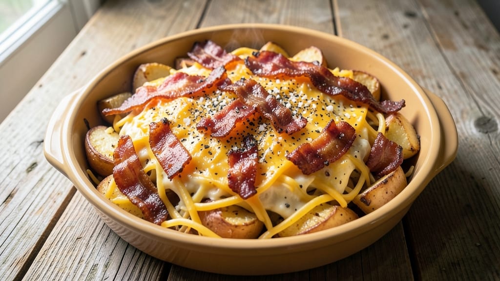Bacon Egg Cheese Potato Casserole Recipe: Crispy Potato Top With Gooey Cheese Pulls