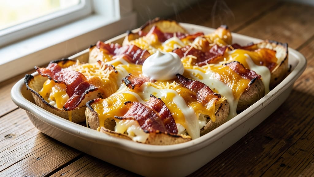 Baked Potato Skins With Cheese and Bacon Recipe: Crispy Crusts and Smoky-Sweet Fillings