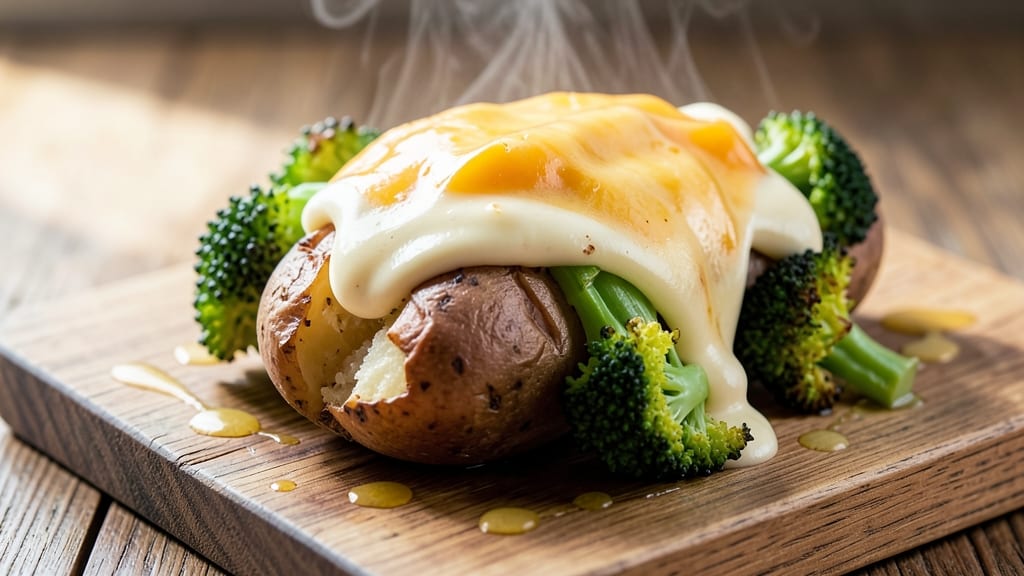 Baked Potato with Broccoli and Cheese Sauce Recipe: Crispy Top, Loaded with Veggie-Packed Flavor
