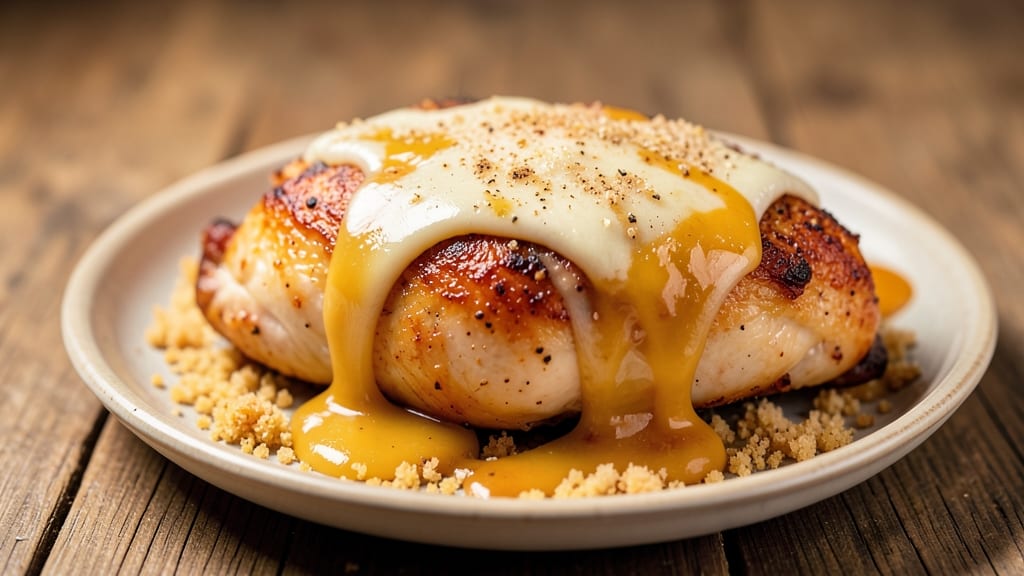 Baked Chicken With Cheddar Cheese Recipe: Golden Crust, Stringy Cheese Pulls