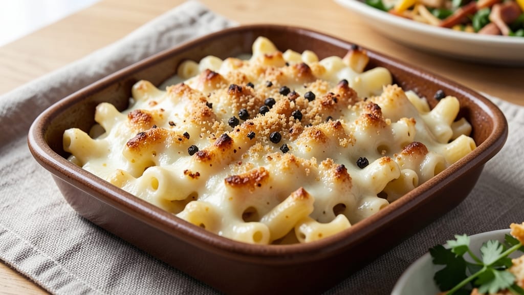 Baked Mac and Cheese Recipe with Cheddar and Gruyere: Triple-Cheese Crispy Top, Gooey Core Magic
