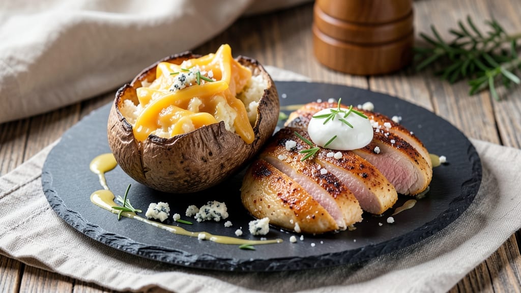 Baked Potato Chicken Cheese Recipe: Crispy Crust, Loaded with Three Cheese Layers