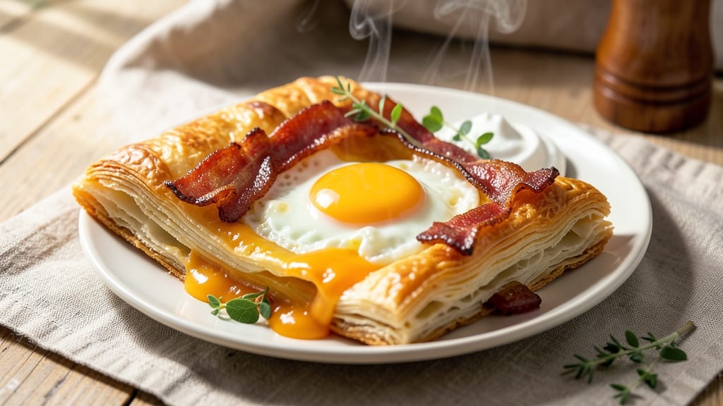 Bacon Egg Cheese Puff Pastry Recipe: Flaky Layers and Runny Yolk Surprise