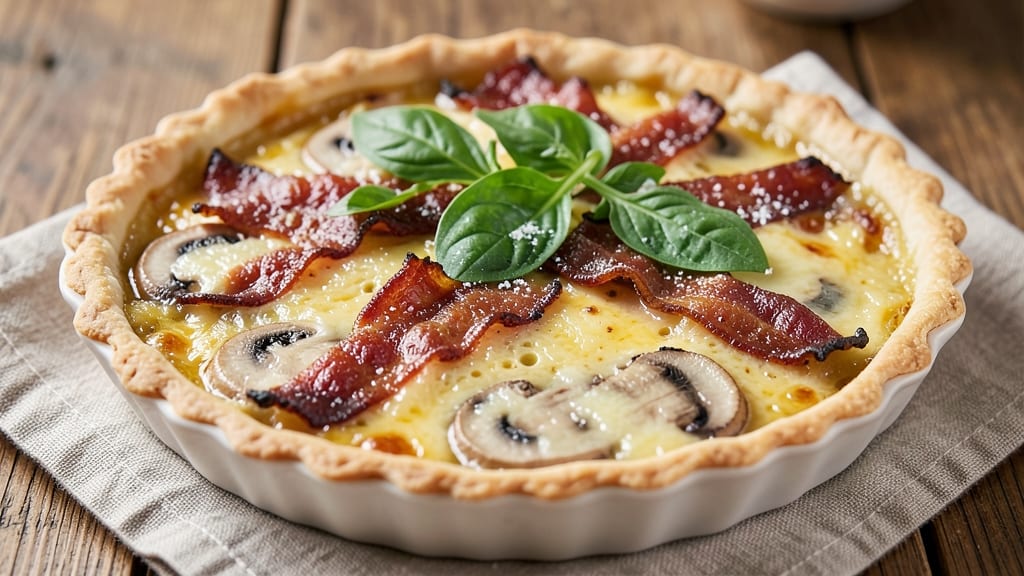 Bacon Mushroom Spinach Cheese Quiche Recipe: Crispy Crust, Gooey Cheese, and Smoky Bacon Layers
