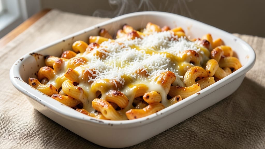 Baked Macaroni and Four Cheese Recipe: Triple-Cheese Crunch With Pull-Apart Magic