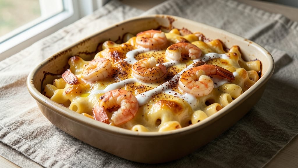 Baked Mac and Cheese With Shrimp Recipe: Crispy Top, Spicy Shrimp Twist in One Pan