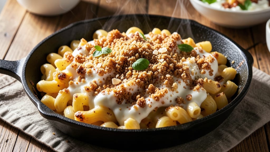 Baked Mac and Cheese Recipe for 4: Triple-Cheese Layers With Crispy Breadcrumb Crown
