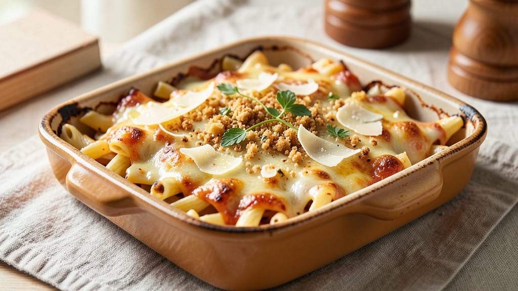 Baked Rotini and Cheese Recipe: Crispy-Topped Pasta Bites With Melty Cheddar Rivers