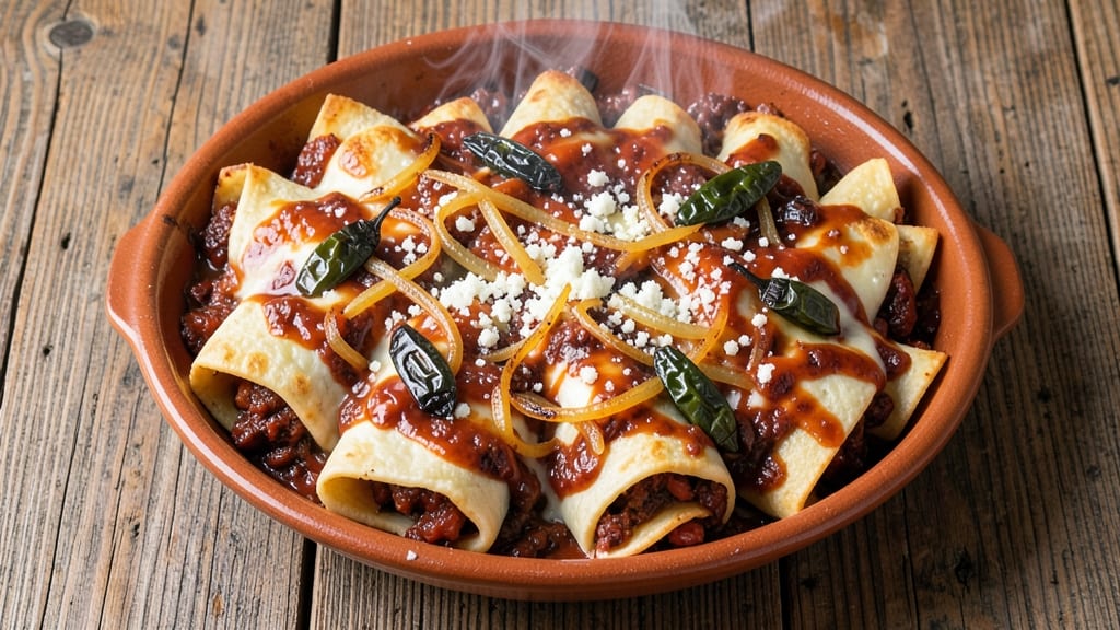 Authentic Mexican Cheese and Onion Enchiladas Recipe: Smoky Tortilla Layers With Melted Queso