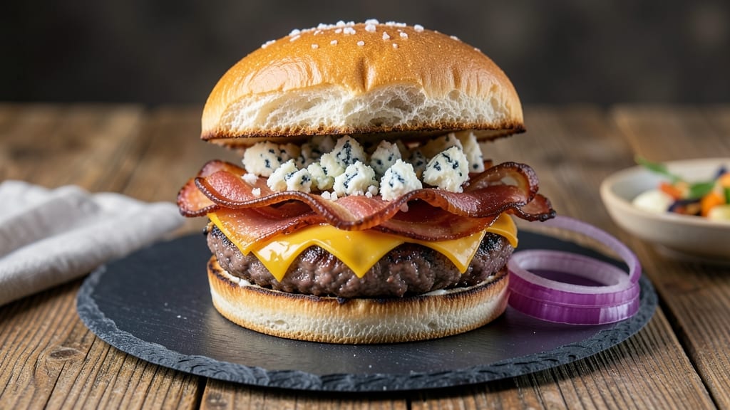 Bacon Bleu Cheese Burgers Recipe: Smoky Crispy Crust With Tangy Cheese Rivers