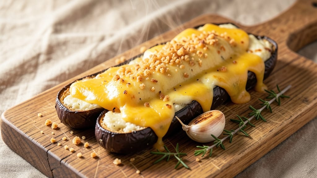 Aubergine, Kitchen Cheese Bread Recipe: Smoky Roasted Eggplant and Sharp Cheddar Crunch
