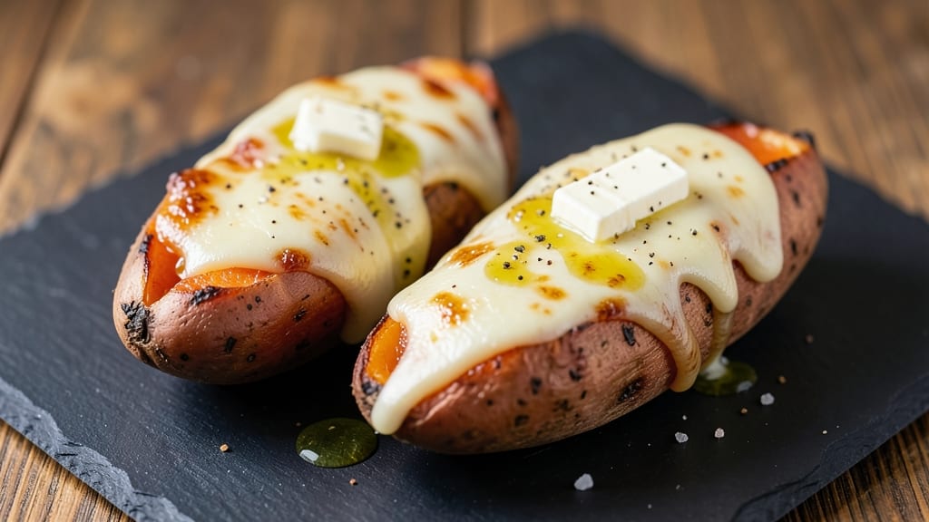 Baked Sweet Potato with Cheese Recipe: Oven-Baked Crispy Crust and Warm Cheddar Streaks