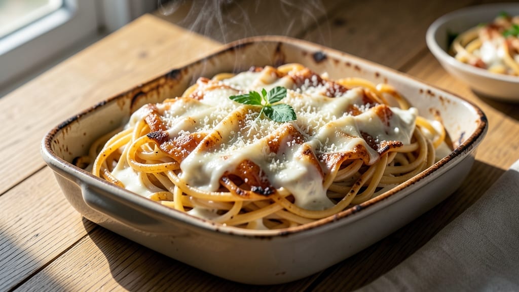 Baked Spaghetti Recipe with Cream Cheese and Sour Cream: Crispy Top, Gooey Pull-Apart Delight