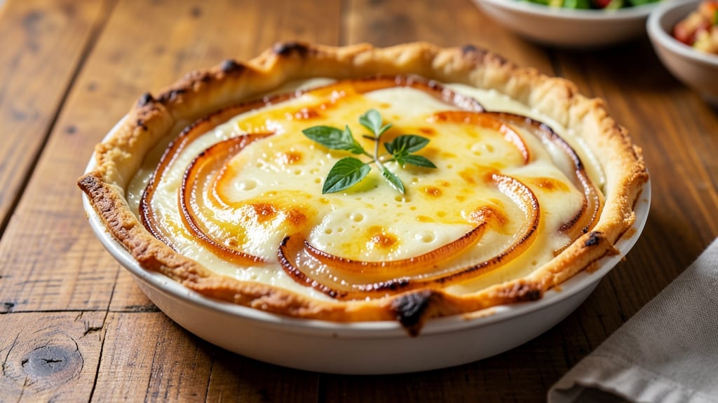 Basic Cheese and Onion Quiche Recipe: Flaky Crust, Savory Caramelized Onions