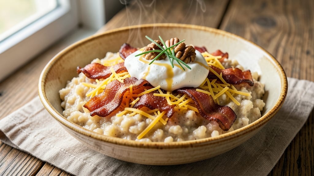 Bacon Cheese Grits Recipe: Smoky Crispy Top With Crumbled Bacon Bites