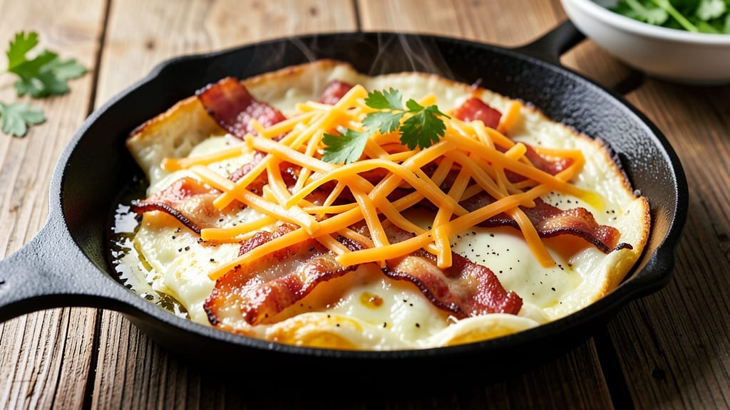 Bacon Egg and Cheese Omelette Recipe: Fluffy Layers With Crispy Bacon Bites